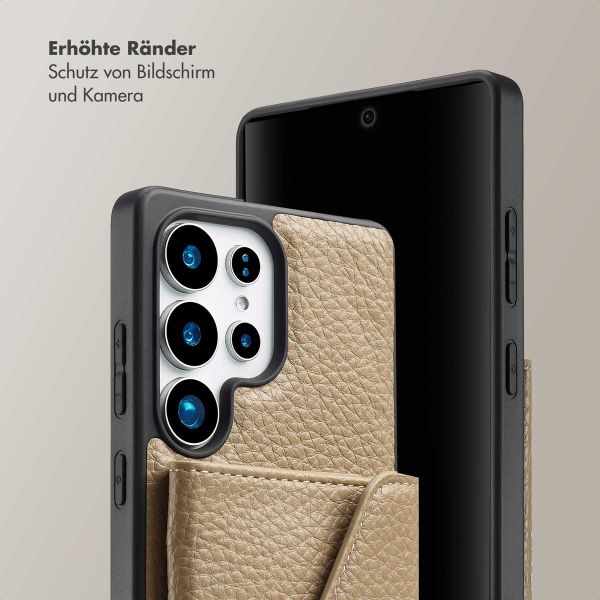 Selencia Sera Kordel-Hulle mit Kartenhalter-Umschlag für das Samsung Galaxy S25 Ultra - Beige