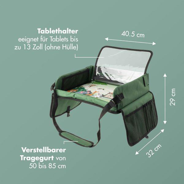 imoshion Reisetisch - Tablethalter Auto - 7 Aufbewahrungsfächer - Inklusive 2 Malvorlagen - Grün