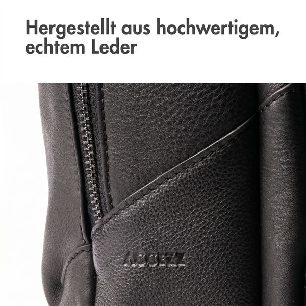 Accezz Leather Laptop Rucksack 16 Zoll - Schwarz