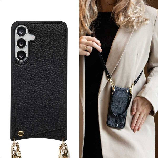 Selencia Nova HandyHülle mit Kordel und Kartenhalter Samsung Galaxy S25 FE - Schwarz