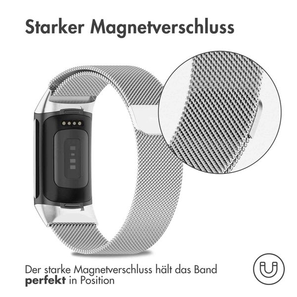 imoshion Mailändische Magnetarmband für das Fitbit Charge 5 / Charge 6 - Größe S - Silber