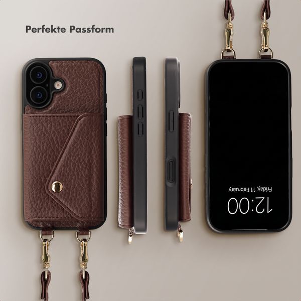 Selencia Sera HandyHülle mit Kordel und Umschlag-Kartenhalter Apple iPhone 17 - Chocolate Brown