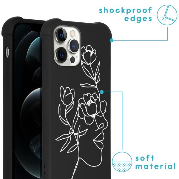 imoshion Design Hülle mit Band für das iPhone 12 (Pro) - Woman Flower Black