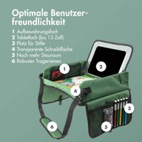 imoshion Reisetisch - Tablethalter Auto - 7 Aufbewahrungsfächer - Inklusive 2 Malvorlagen - Grün