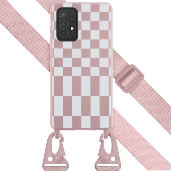 Selencia Silikonhülle design mit abnehmbarem Band für das Samsung Galaxy A52(s) (5G/4G) - Irregular Check Sand Pink