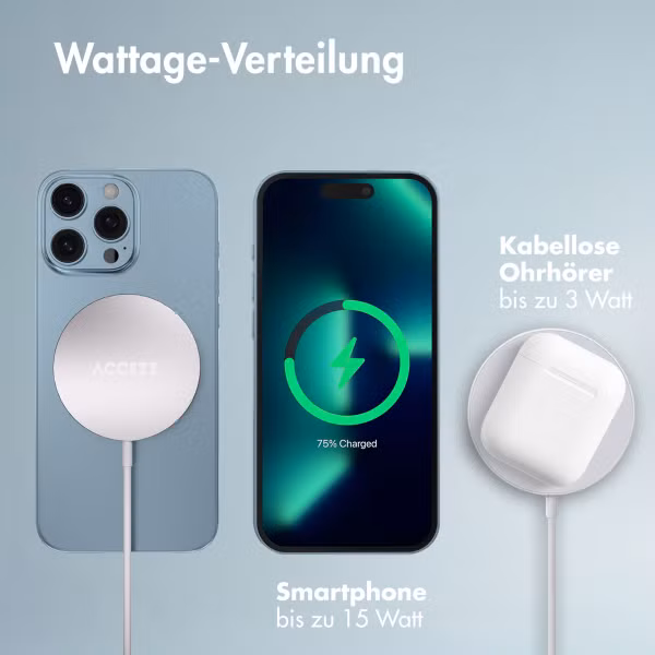 Accezz Wireless Charger USB-C - Drahtloses MagSafe und Qi2-Ladegerät - 1 Meter - Weiß