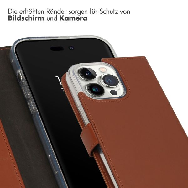 Selencia Echtleder Klapphülle für das iPhone 14 Pro Max - Hellbraun