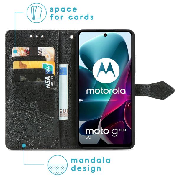 imoshion Mandala Klapphülle für das Motorola Moto G200 - Schwarz