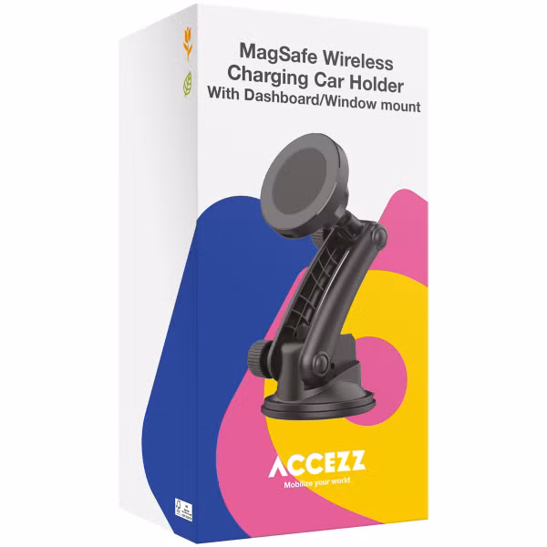 Accezz Handyhalterung für das Auto - MagSafe - Kabelloses Ladegerät - Universell - Armaturenbrett und Windschutzscheibe - Schwarz