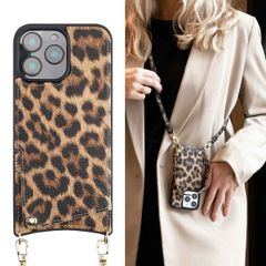 Selencia Nova Back Cover mit Kordel und Kartenhalter für das iPhone 16 Pro Max - Leopard