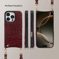 Selencia Nova Croco HandyHülle mit Kordel und Kartenhalter Apple iPhone 16 Pro - Burgundy