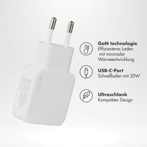 Accezz Ultra Slim GaN Ladegerät - USB-C - 20 W - Weiß