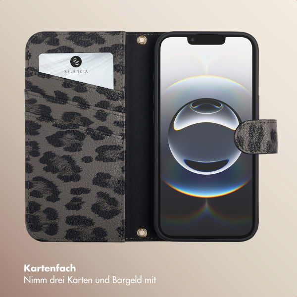 Selencia Sabi Klapphülle mit Leopardenmuster Apple iPhone 16e - Midnight Black
