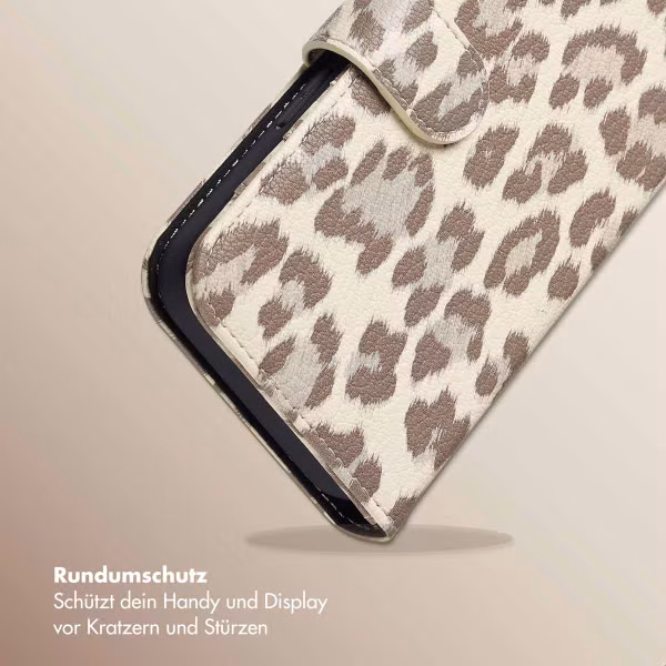 Selencia Sabi Klapphülle mit Leopardenmuster Apple iPhone 16e - Soft Ivory