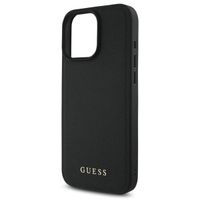 Guess Grained Back Cover MagSafe mit Flower Charm Strap für das iPhone 16 Pro Max - Schwarz