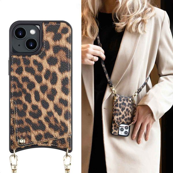 Selencia Nova HandyHülle mit Kordel und Kartenhalter Apple iPhone 14 - Leopard