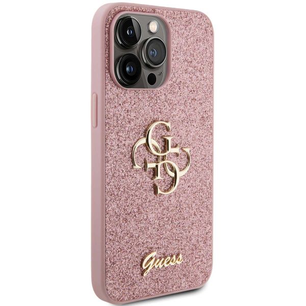 Guess 4G Metal Logo Back Cover mit Glitter Apple iPhone 15 Pro Max - Rosa