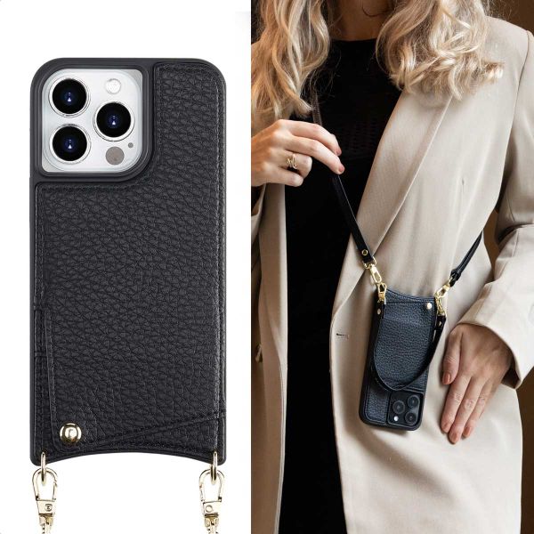 Selencia Nova HandyHülle mit Kordel und Kartenhalter iPhone 14 Pro - Schwarz