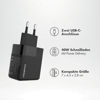 imoshion Wandladegerät - Netzteil - 2x USB-C 40 W + geflochtenes USB-C-zu-USB-C-Kabel 100 W - 1 Meter - Schwarz