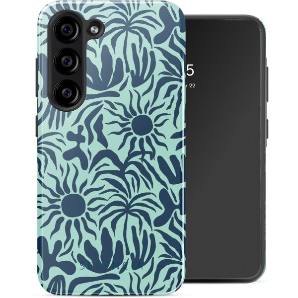 Selencia Vivid Tough Back Cover für das Samsung Galaxy S23 - Tropical Vibes Light Blue