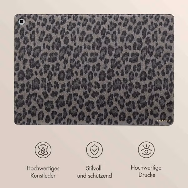 Selencia Sabi Klapphülle mit Leopardenmuster Samsung Galaxy Tab A9 Plus - Midnight Black
