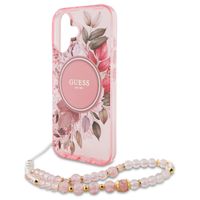 Guess MagSafe IML Flowers Case mit Beads Strap für das iPhone 16 - Pink