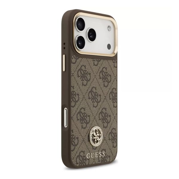Guess Classic Strass Logo Leather Back Cover mit MagSafe Apple iPhone 17 Pro - Braun