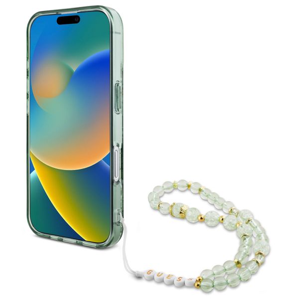 Guess MagSafe IML Flowers Case mit Beads Strap für das iPhone 16 Pro - Green