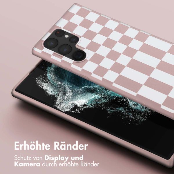 Selencia SilikonHülle design mit abnehmbarem Band Samsung Galaxy S22 Ultra - Irregular Check Sand Pink