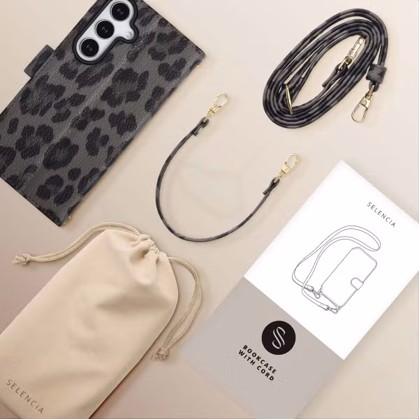 Selencia Sabi Klapphülle mit Leopardenmuster Samsung Galaxy S24 / S25 - Midnight Black