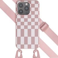 Selencia SilikonHülle design mit abnehmbarem Band Apple iPhone 15 Pro - Irregular Check Sand Pink
