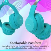 imoshion Kids LED Light Cat Ear Bluetooth-Kopfhörer - Kinderkopfhörer - Kabelloser Kopfhörer + AUX-Kabel - Hellblau