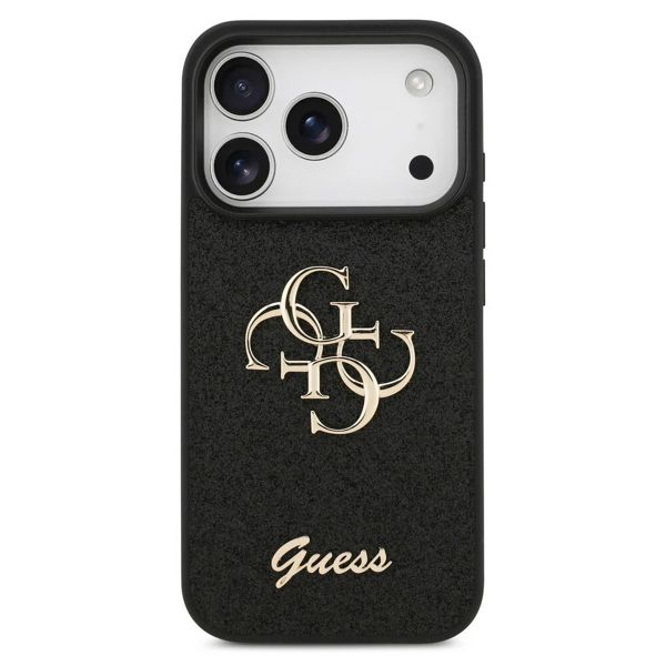 Guess 4G Metal Logo Back Cover mit Glitter Apple iPhone 17 Pro - Schwarz