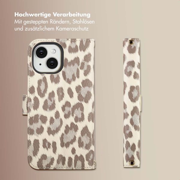 Selencia Sabi Klapphülle mit Leopardenmuster Apple iPhone 15 - Soft Ivory