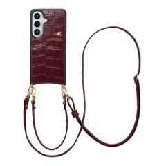 Selencia Nova Croco HandyHülle mit Kordel und Kartenhalter Samsung Galaxy S26 - Burgundy