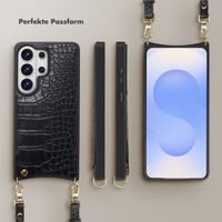 Selencia Nova Croco HandyHülle mit Kordel und Kartenhalter Samsung Galaxy S26 Ultra - Schwarz