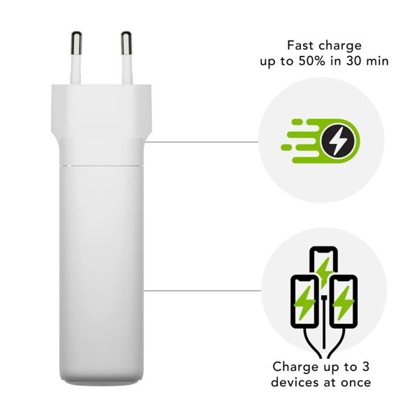 dbramante1928 re-charge | Netzteil - USB-C 140 Watt + USB-C 100 Watt + USB-A 18 Watt - Weiß