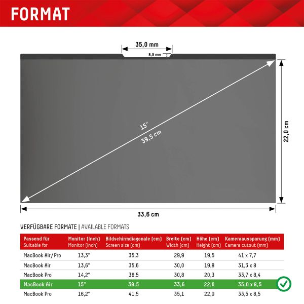 Displex Privacy Safe magnetische Bildschirmschutz für Apple MacBook Air 15 Zoll