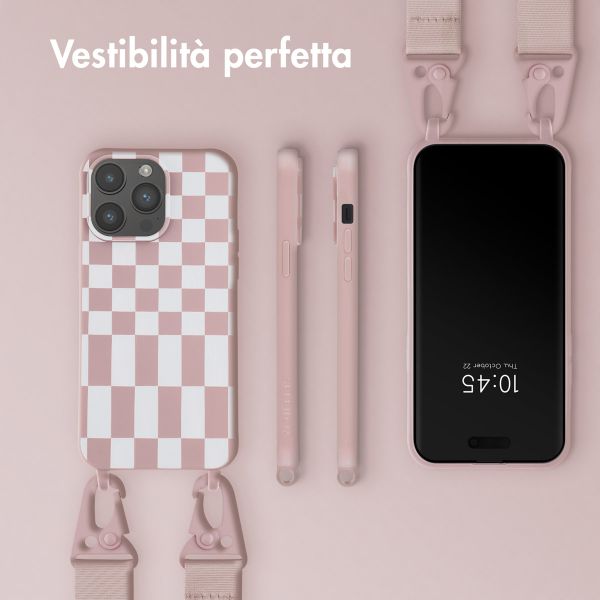 Selencia SilikonHülle design mit abnehmbarem Band Apple iPhone 14 Pro Max - Irregular Check Sand Pink