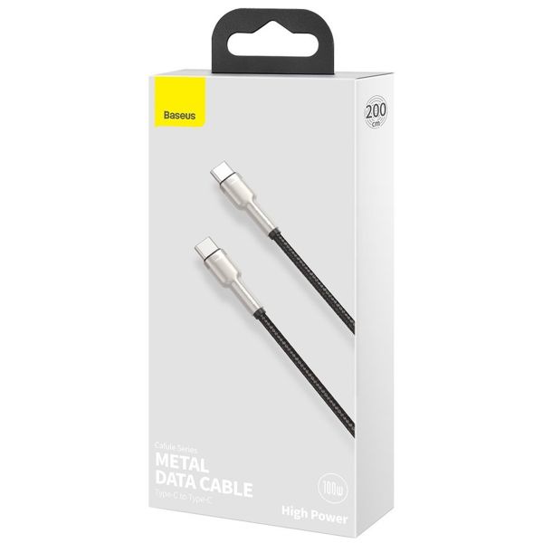 Baseus Cafule Series USB-C-zu-USB-C-Kabel  – Metall – 100 Watt – 2 Meter – Schwarz