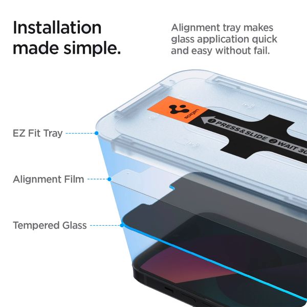 Spigen GLAStR Privacy EZ Fit Displayschutzfolie  + Applicator für das Apple iPhone 13 / 13 Pro