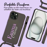 Personalisierte Color Backcover MagSafe mit abtrennbarem Band und Namen für iPhone 15 - Black Coffee