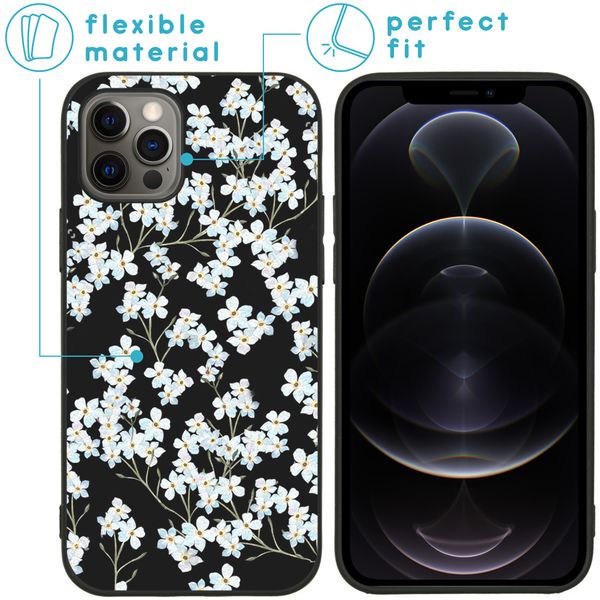 imoshion Design Hülle iPhone 12 (Pro) - Blume - Weiß / Schwarz