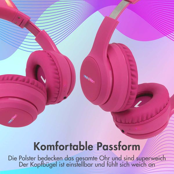 imoshion Kabellose Kinderkopfhörer LED Light Cat Ear - Dezibelbegrenzer - Mit AUX-Kabel - Hot Pink