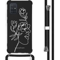 imoshion Design Hülle mit Band für das Samsung Galaxy A71 - Woman Flower Black