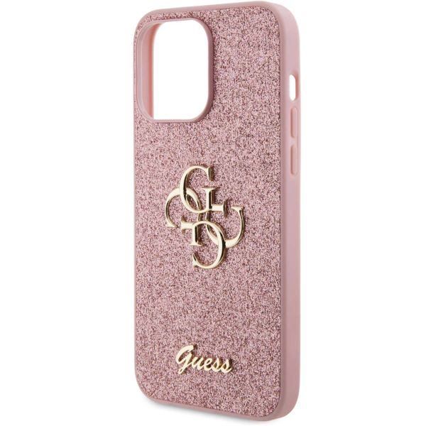 Guess 4G Metal Logo Back Cover mit Glitter Apple iPhone 15 Pro Max - Rosa