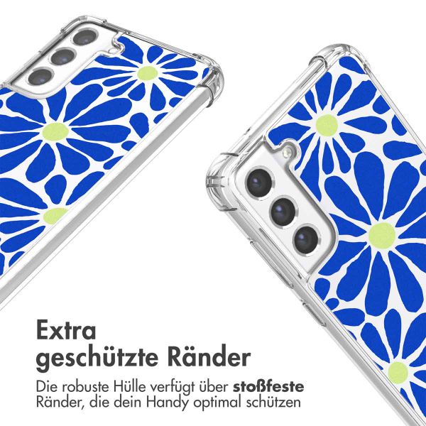imoshion Design Hülle mit Band Samsung Galaxy S21 FE - Cobalt Blue Flowers Connect