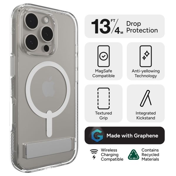 ZAGG Crystal Palace Snap KickStand Case mit MagSafe für das iPhone 16 Pro - Transparent