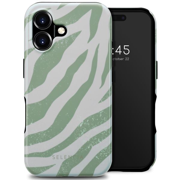 Selencia Vivid Tough Back Cover MagSafe für das iPhone 16 - Colorful Zebra Sage Green