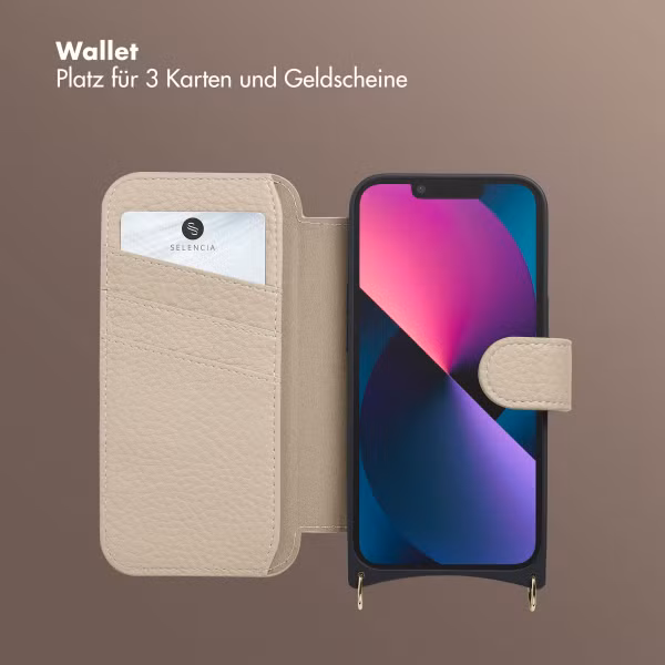 Selencia Riva Bookcase mit MagSafe und Handgelenkband Apple iPhone 14 / 13 - Beige
